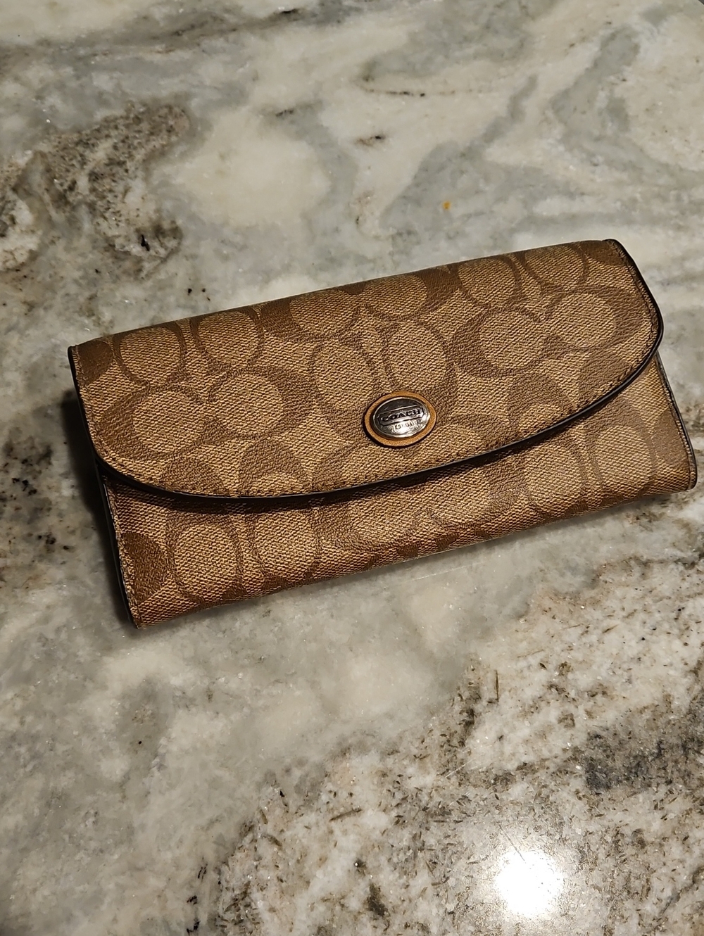 Coach Tan Signature Monogram Continental Wallet